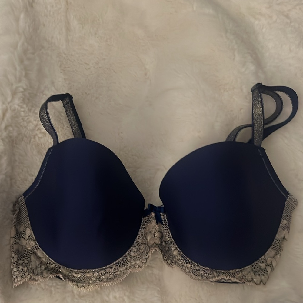 Victoria's Secret Blue and gold Lace Trim Bra